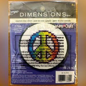 4/$20 Rainbow Peace Sign Counted Cross Stitch. 3” Across.